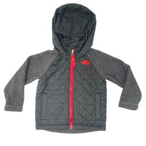 The North Face Kids' Quilted Sweater Fleece Hoodie 3T Gray Red